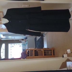 Vintage Carries note long black belted faux wool coat size large @ mczirok